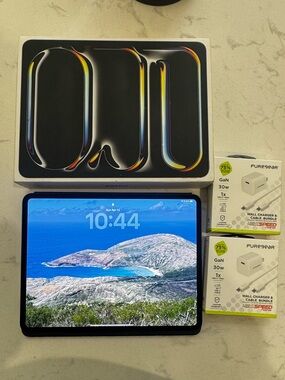 Apple iPad Pro 13 inch 256gb (Black) with White PureGear 30W Chargers and Box